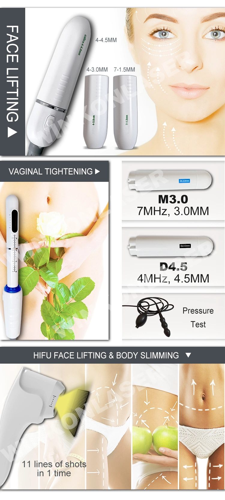 CE Approved Smas Face Lift Hifu 5D Vaginal Tightening 4 in 1 or Body Slimming Skin Rejuvenation Machine